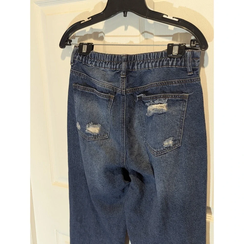 Y2K Grunge Distressed Mom Jeans High Rise Medium Wash Denim Size M